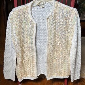 Vintage Women's Cream Sequined Cardigan Sweater